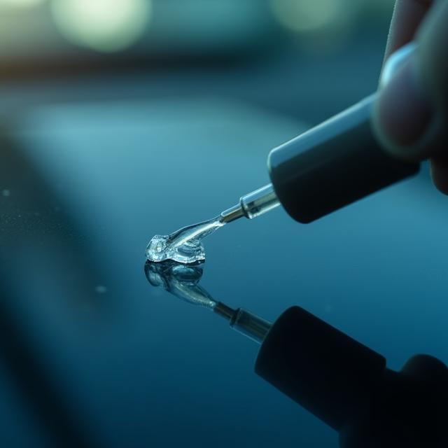 Resin being injected into stone chip