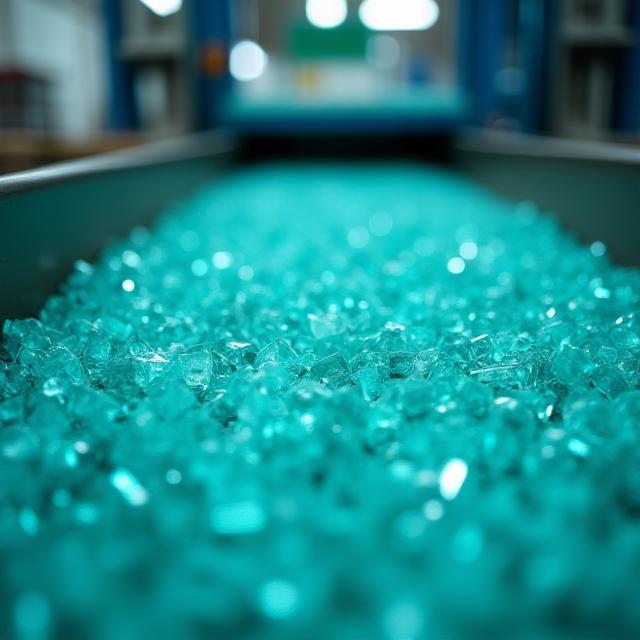 Recycled glass being processed